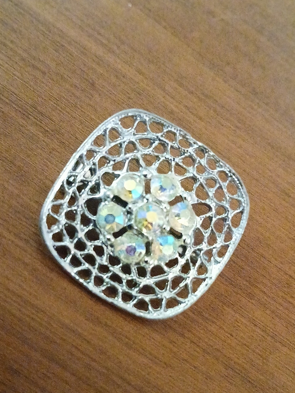 Vintage Silver-Tone Openwork Rhinestone Brooch 1"